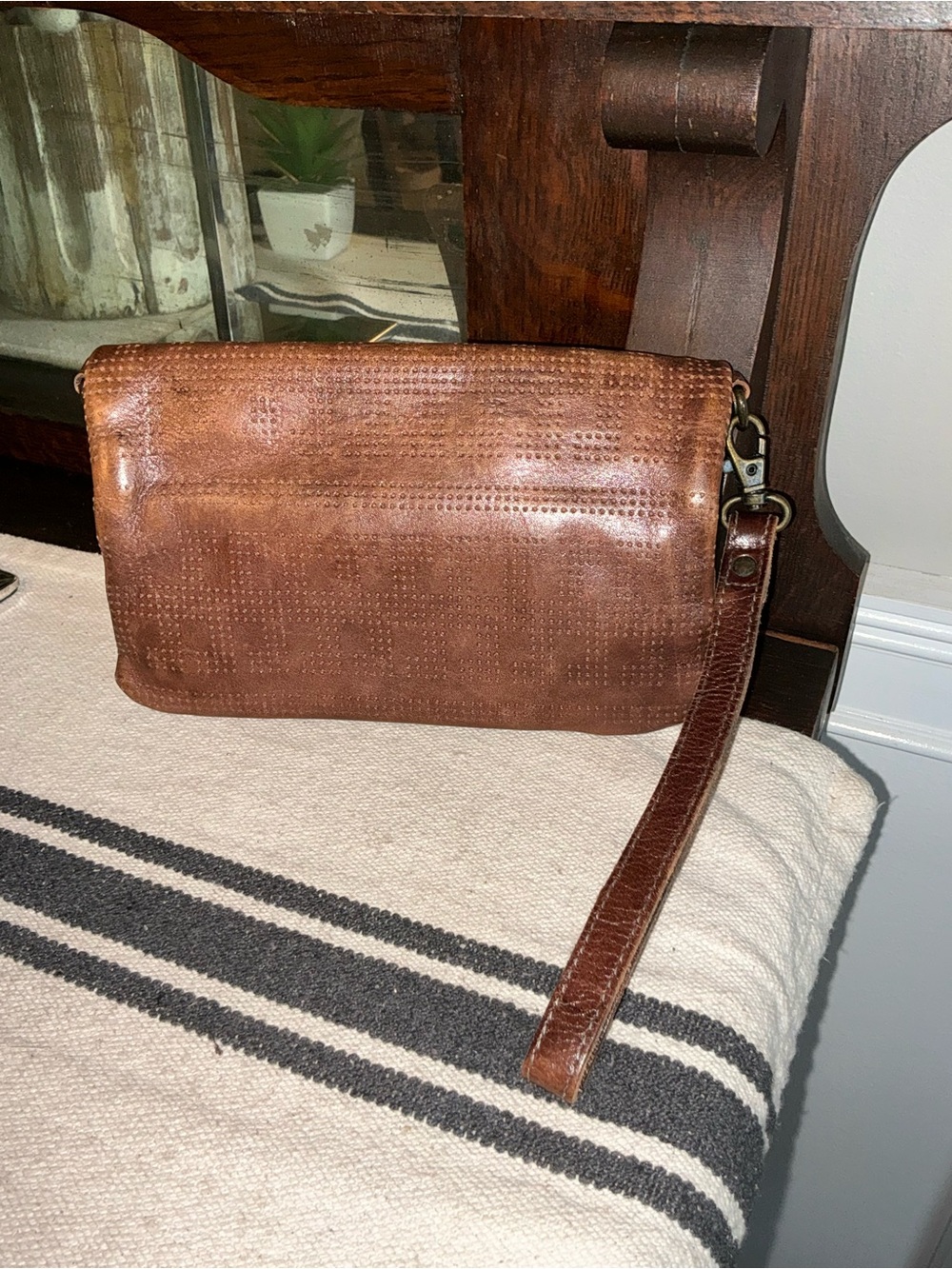 Bed Stu Leather Bayshore Cadence Wallet Wristlet Clutch Bag Tan Rustic MSRP $180